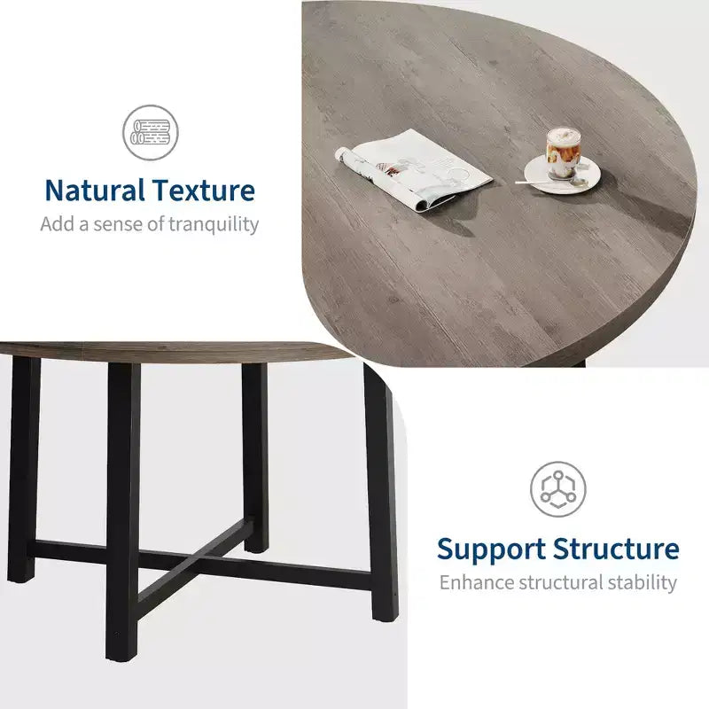 Table de salle à manger industrielle ronde de 47 pour 4 à 6 personnes, table de cuisine circulaire en bois avec solide piètement en métal et finition rustique, pour salle à manger et cuisine