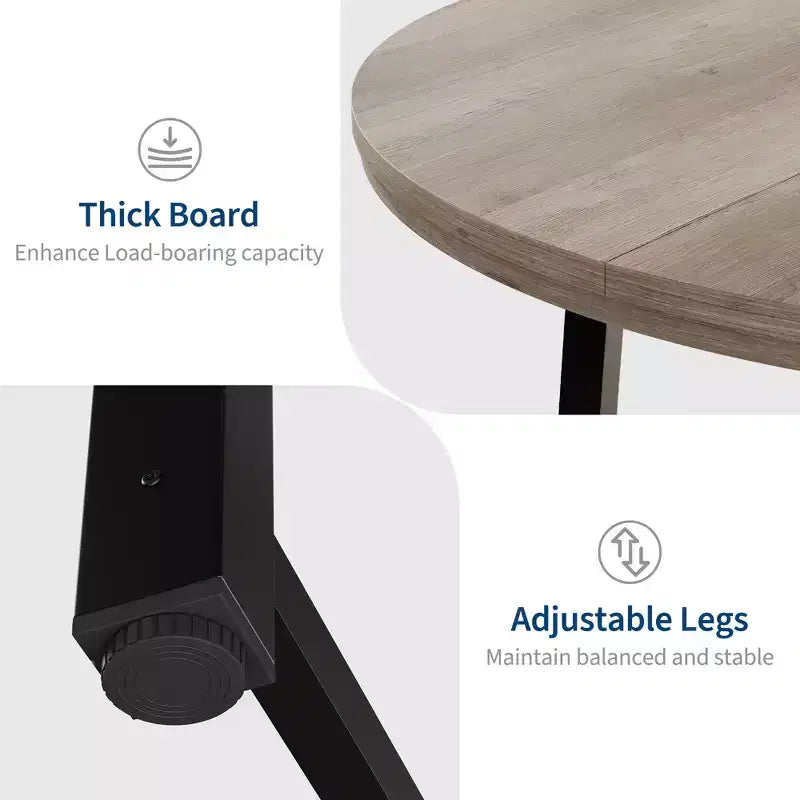 Table de salle à manger industrielle ronde de 47 pour 4 à 6 personnes, table de cuisine circulaire en bois avec solide piètement en métal et finition rustique, pour salle à manger et cuisine