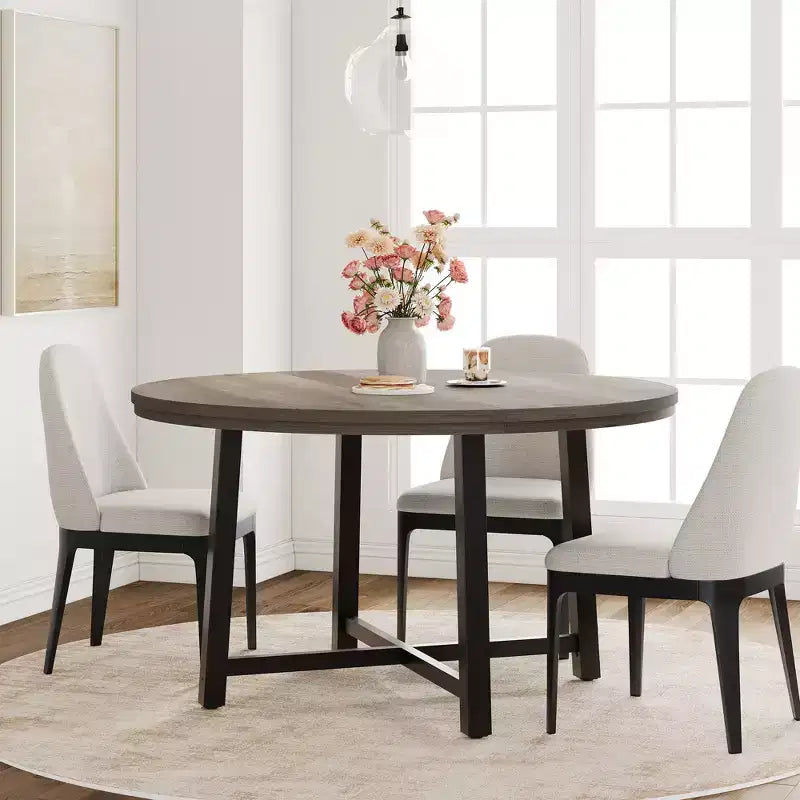 Table de salle à manger industrielle ronde de 47 pour 4 à 6 personnes, table de cuisine circulaire en bois avec solide piètement en métal et finition rustique, pour salle à manger et cuisine