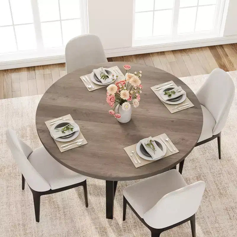 Table de salle à manger industrielle ronde de 47 pour 4 à 6 personnes, table de cuisine circulaire en bois avec solide piètement en métal et finition rustique, pour salle à manger et cuisine