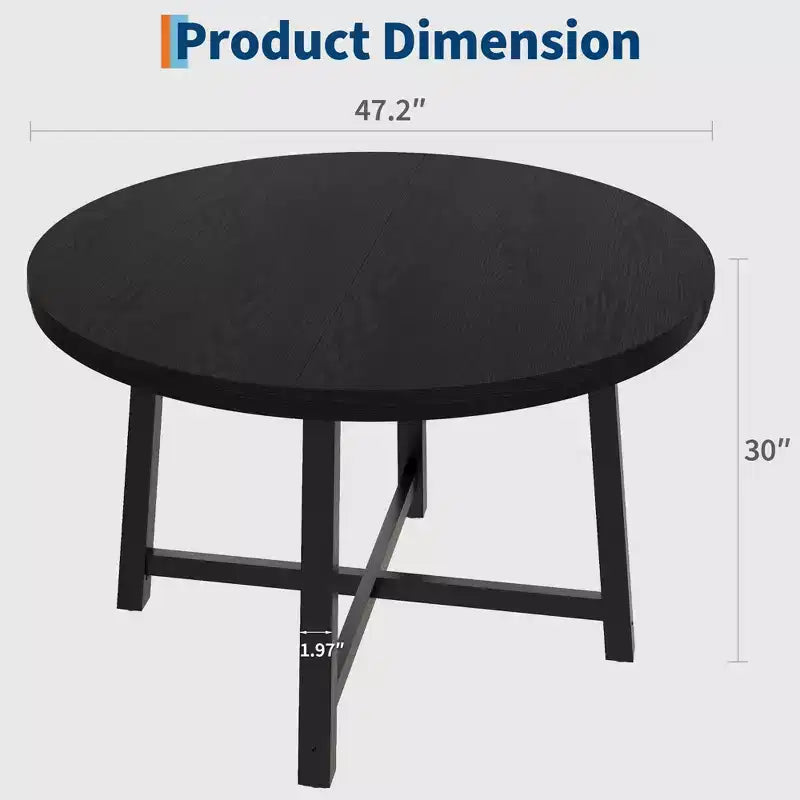 Table de salle à manger industrielle ronde de 47 pour 4 à 6 personnes, table de cuisine circulaire en bois avec solide piètement en métal et finition rustique, pour salle à manger et cuisine