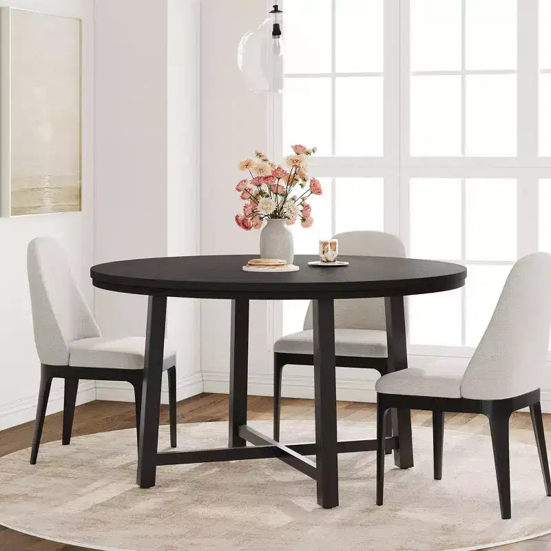 Table de salle à manger industrielle ronde de 47 pour 4 à 6 personnes, table de cuisine circulaire en bois avec solide piètement en métal et finition rustique, pour salle à manger et cuisine