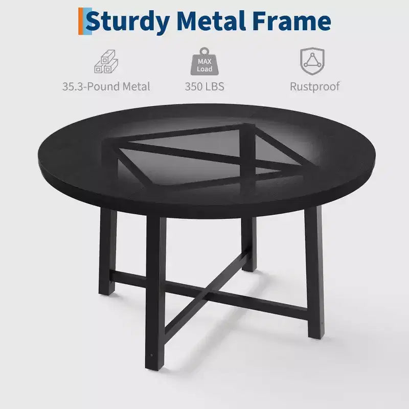 Table de salle à manger industrielle ronde de 47 pour 4 à 6 personnes, table de cuisine circulaire en bois avec solide piètement en métal et finition rustique, pour salle à manger et cuisine