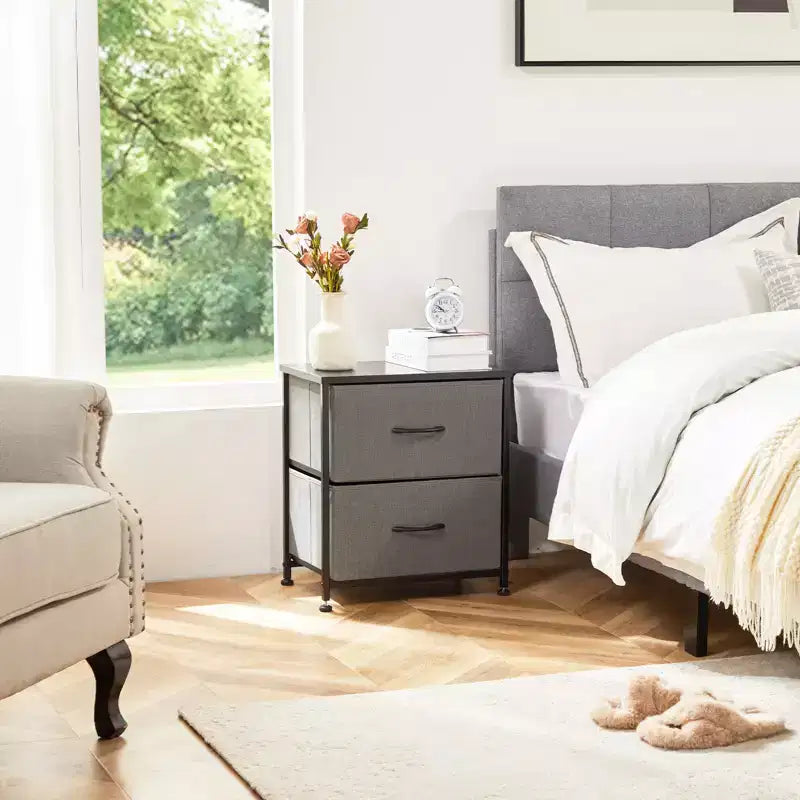 Aufbewahrungsschrank mit 2 Schubladen, Metallgestell und Holzplatte, Kommode mit Stoffschubladen für Schlafzimmer, Kleiderschrank oder Wohnzimmer
