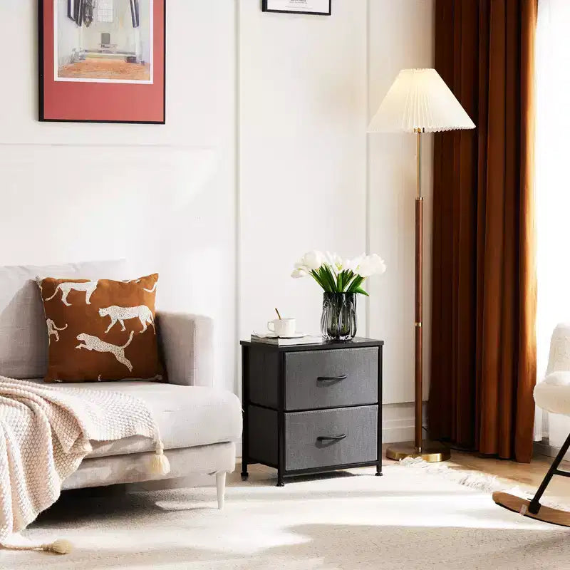 Aufbewahrungsschrank mit 2 Schubladen, Metallgestell und Holzplatte, Kommode mit Stoffschubladen für Schlafzimmer, Kleiderschrank oder Wohnzimmer