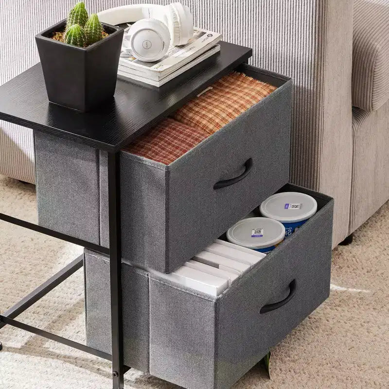 Aufbewahrungsschrank mit 2 Schubladen, Metallgestell und Holzplatte, Kommode mit Stoffschubladen für Schlafzimmer, Kleiderschrank oder Wohnzimmer