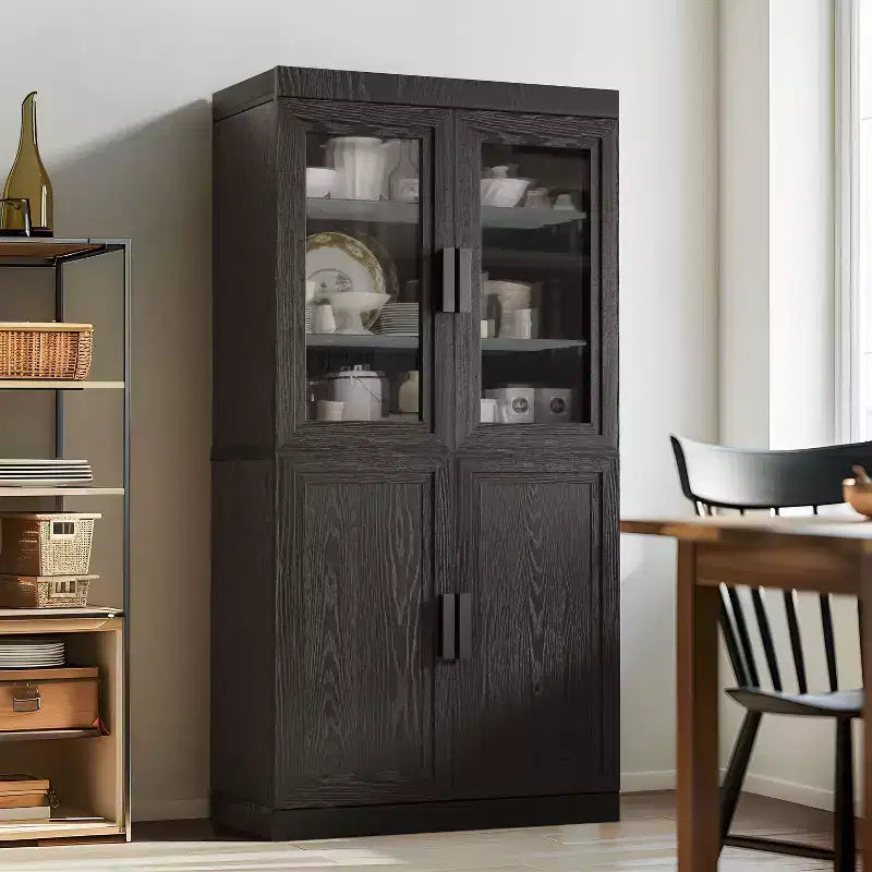 Armario despensa de madera independiente para cocina, organizador de almacenamiento con estantes y puertas, gran capacidad