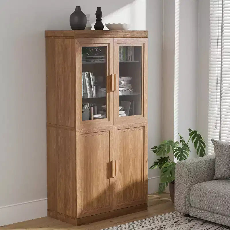 Armoire de cuisine autoportante en bois avec étagères et portes, grande capacité de rangement
