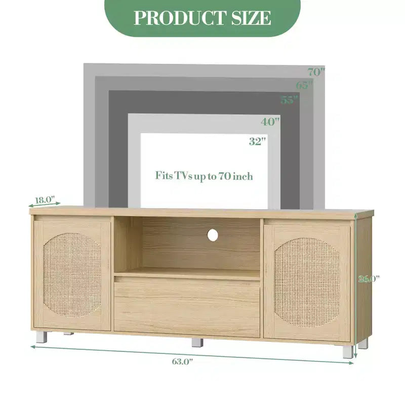 Mueble de TV de madera con 1 cajón y 2 armarios cerrados, amplio espacio de almacenamiento oculto para organizar dispositivos multimedia y artículos esenciales de la sala de estar