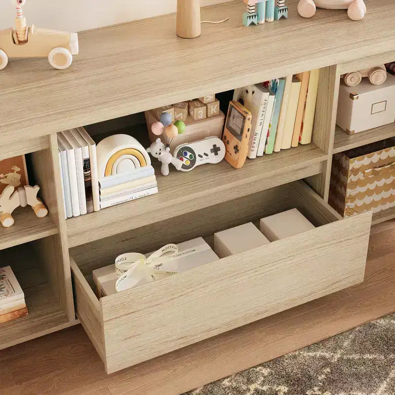 Meuble TV en bois avec 1 tiroir et 2 placards fermés, vaste rangement dissimulé pour organiser les appareils multimédias et les essentiels du salon