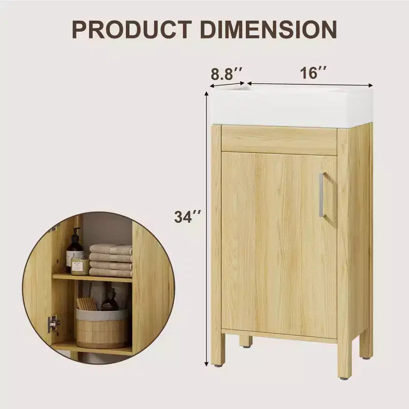 16 Badezimmer-Waschtisch mit Waschbecken, freistehender Waschtischunterschrank mit 2 Türen mit Soft-Close-Funktion und Schublade, Waschtischunterschrank aus Holz, einfach aufzubauen und zu reinigen