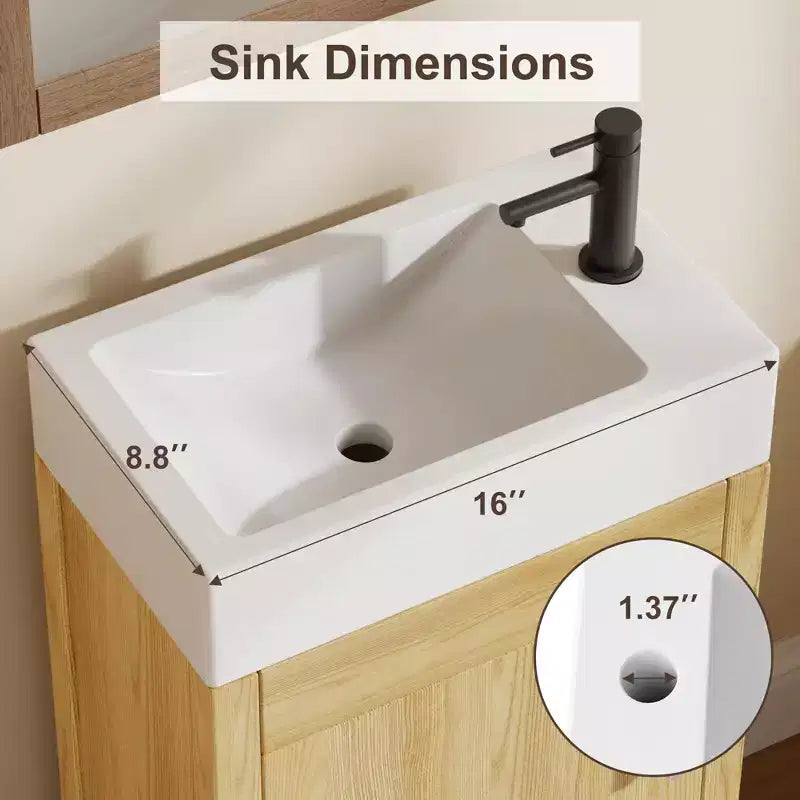 16 Badezimmer-Waschtisch mit Waschbecken, freistehender Waschtischunterschrank mit 2 Türen mit Soft-Close-Funktion und Schublade, Waschtischunterschrank aus Holz, einfach aufzubauen und zu reinigen