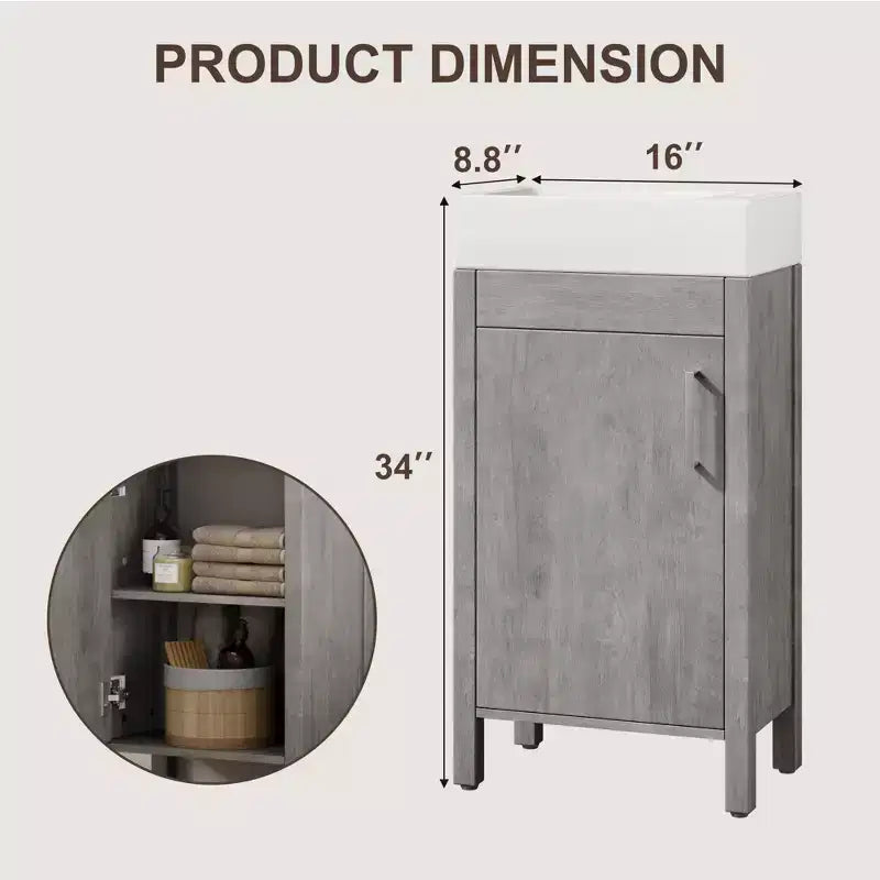 16 Badezimmer-Waschtisch mit Waschbecken, freistehender Waschtischunterschrank mit 2 Türen mit Soft-Close-Funktion und Schublade, Waschtischunterschrank aus Holz, einfach aufzubauen und zu reinigen
