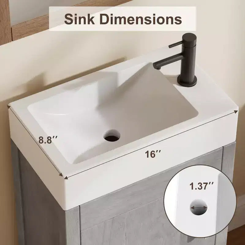 16 Badezimmer-Waschtisch mit Waschbecken, freistehender Waschtischunterschrank mit 2 Türen mit Soft-Close-Funktion und Schublade, Waschtischunterschrank aus Holz, einfach aufzubauen und zu reinigen