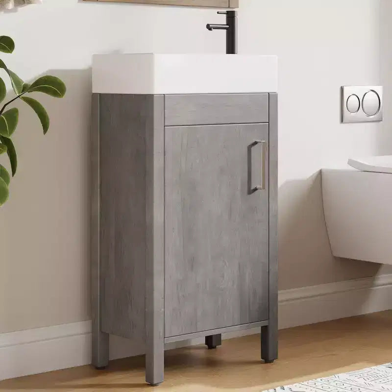 16 Badezimmer-Waschtisch mit Waschbecken, freistehender Waschtischunterschrank mit 2 Türen mit Soft-Close-Funktion und Schublade, Waschtischunterschrank aus Holz, einfach aufzubauen und zu reinigen