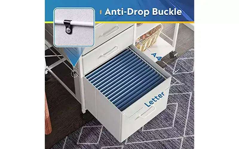 Archivador móvil con 3 cajones, soporte rodante para impresora con estante de almacenamiento abierto, archivador lateral de tela compatible con A4 o carta, blanco