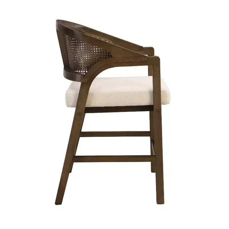 Barhocker aus Gummibaumholz in Tresenhöhe, Akzentstühle mit Armlehnen und Rattan-Rückenlehne - 2er-Set