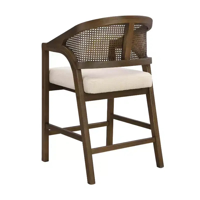 Barhocker aus Gummibaumholz in Tresenhöhe, Akzentstühle mit Armlehnen und Rattan-Rückenlehne - 2er-Set