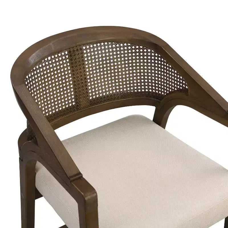 Barhocker aus Gummibaumholz in Tresenhöhe, Akzentstühle mit Armlehnen und Rattan-Rückenlehne - 2er-Set