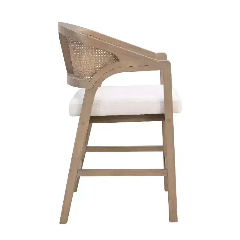 Barhocker aus Gummibaumholz in Tresenhöhe, Akzentstühle mit Armlehnen und Rattan-Rückenlehne - 2er-Set