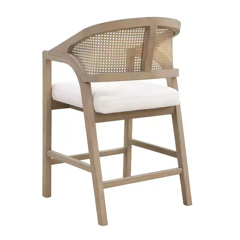 Barhocker aus Gummibaumholz in Tresenhöhe, Akzentstühle mit Armlehnen und Rattan-Rückenlehne - 2er-Set
