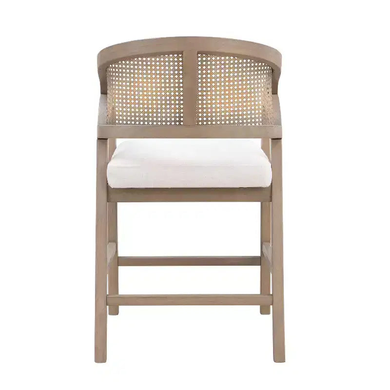 Barhocker aus Gummibaumholz in Tresenhöhe, Akzentstühle mit Armlehnen und Rattan-Rückenlehne - 2er-Set