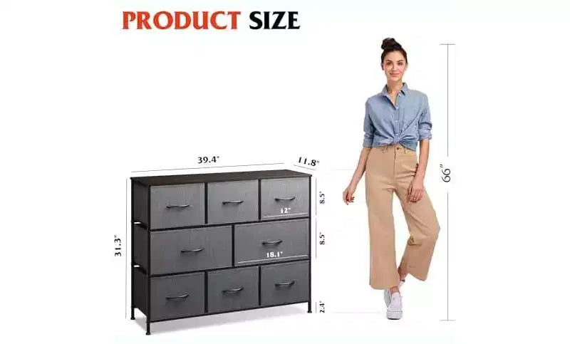 Cómoda de dormitorio con 8 cajones, cómoda de tela con amplio espacio de almacenamiento para la entrada, cómoda con cajones para la sala de estar
