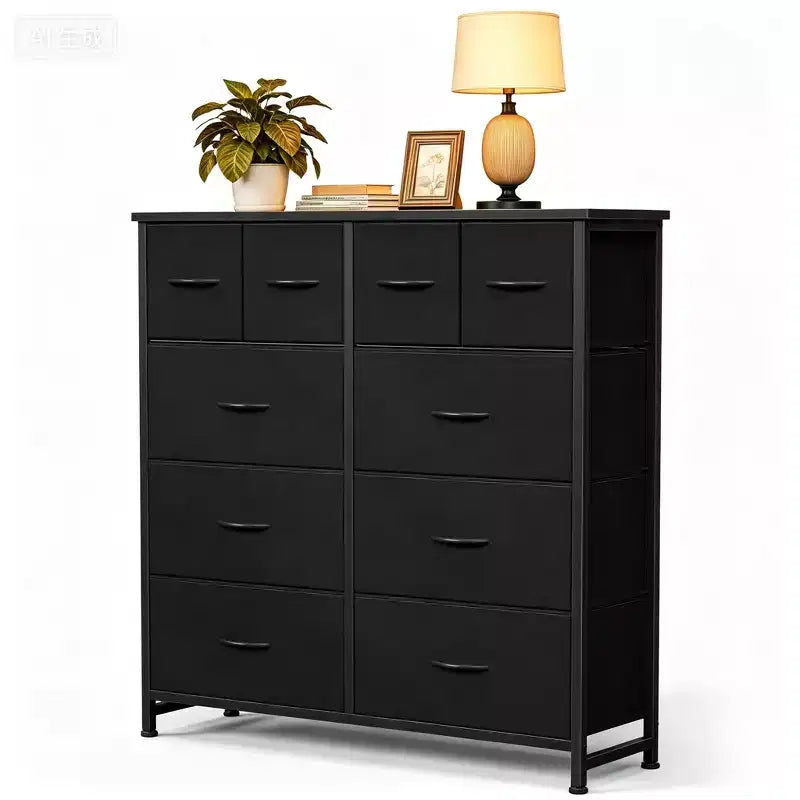 Meuble de rangement à 10 tiroirs - organisateur facile à monter pour la chambre, avec dispositif anti-basculement et pieds réglables, noir