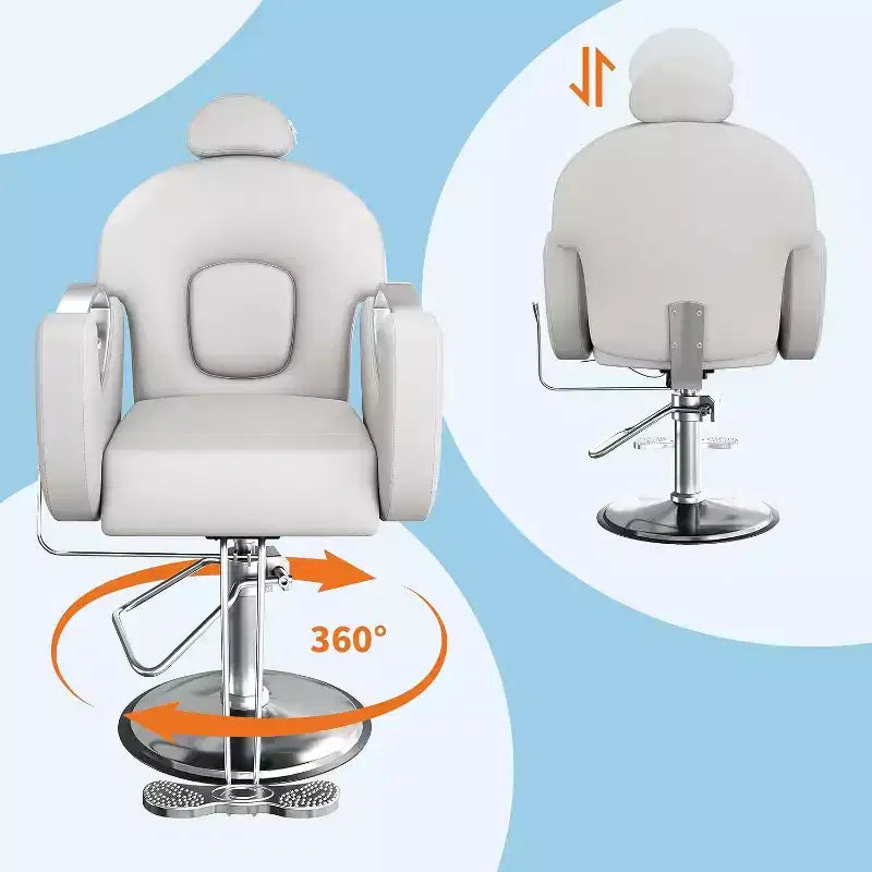Hydraulischer Friseurstuhl mit Liegefunktion, um 360° drehbar, höhenverstellbar, mit Fußstütze