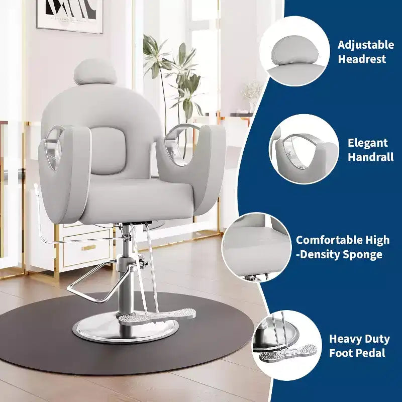 Hydraulischer Friseurstuhl mit Liegefunktion, um 360° drehbar, höhenverstellbar, mit Fußstütze