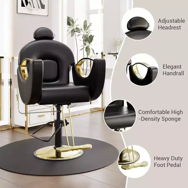 Fauteuil de salon inclinable, fauteuil de barbier hydraulique pivotant à 360°, hauteur réglable avec repose-pieds