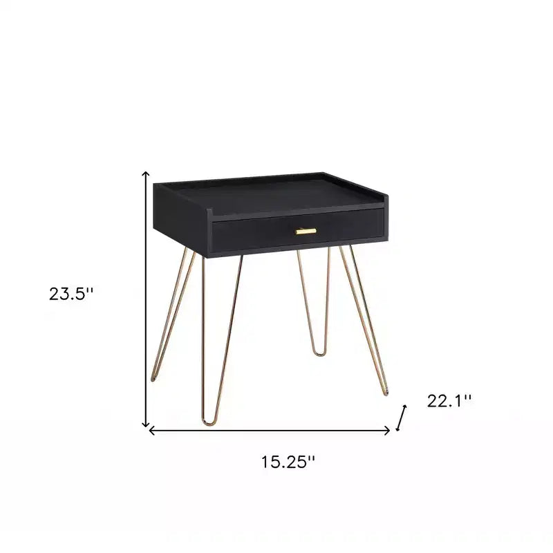 Table d'appoint de 24, dorée et noire, avec tiroir