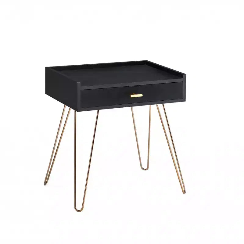 Table d'appoint de 24, dorée et noire, avec tiroir