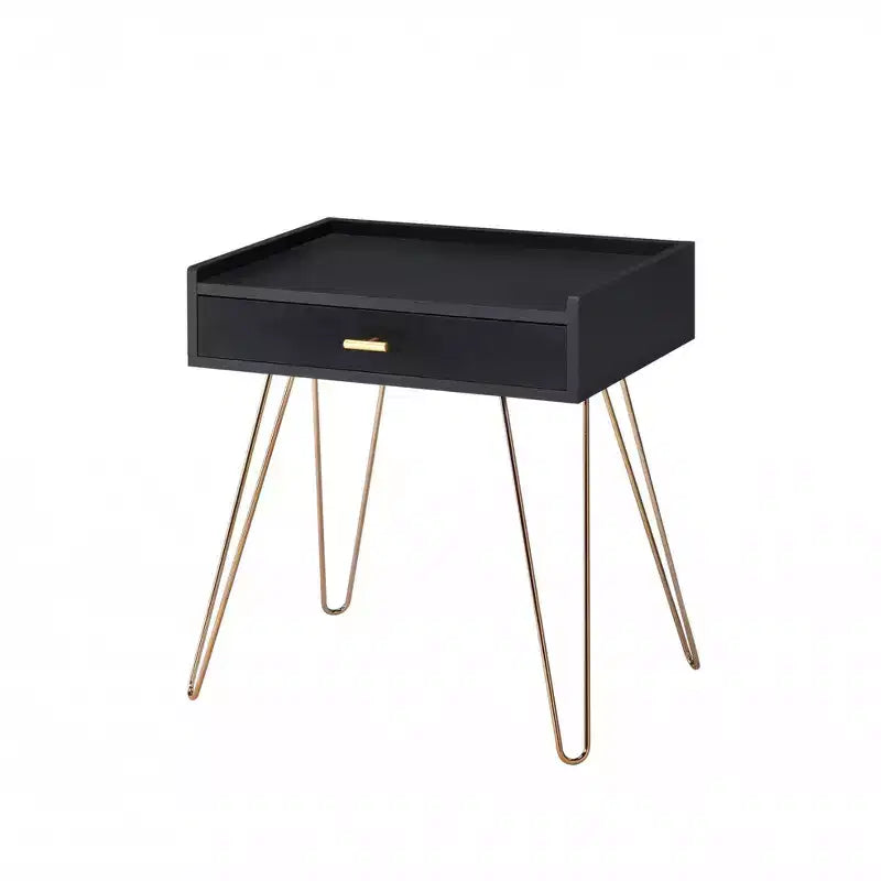Table d'appoint de 24, dorée et noire, avec tiroir