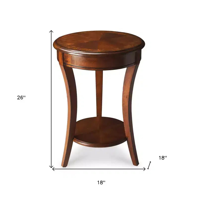 Table d'appoint ronde en bois brun avec étagère