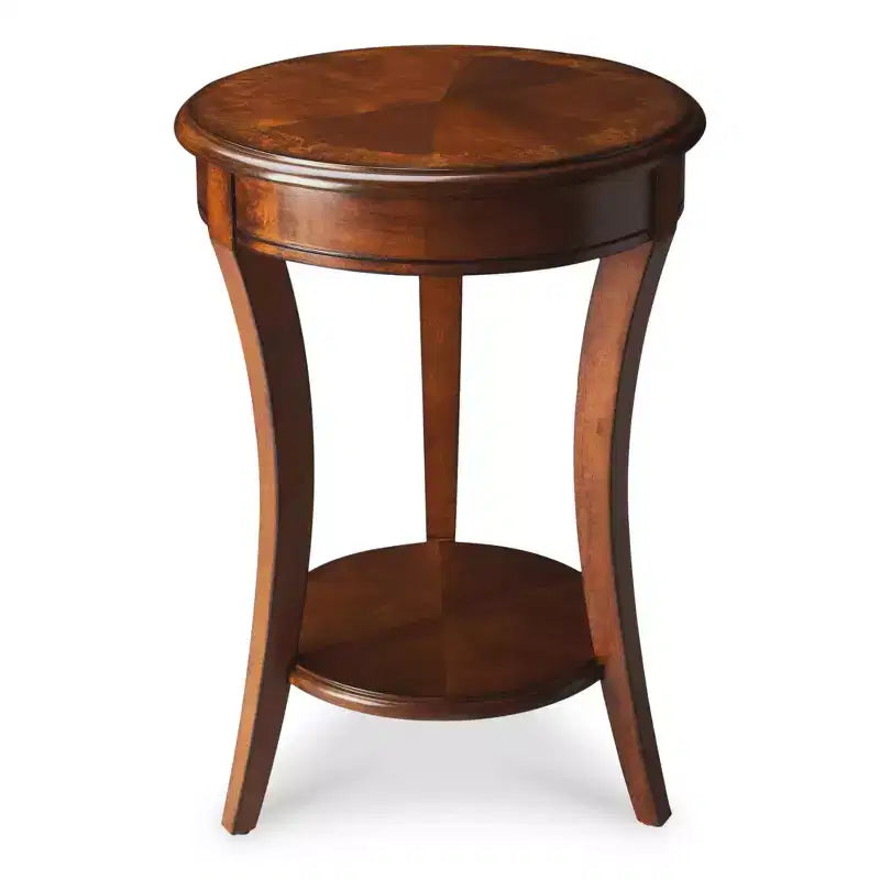 Table d'appoint ronde en bois brun avec étagère
