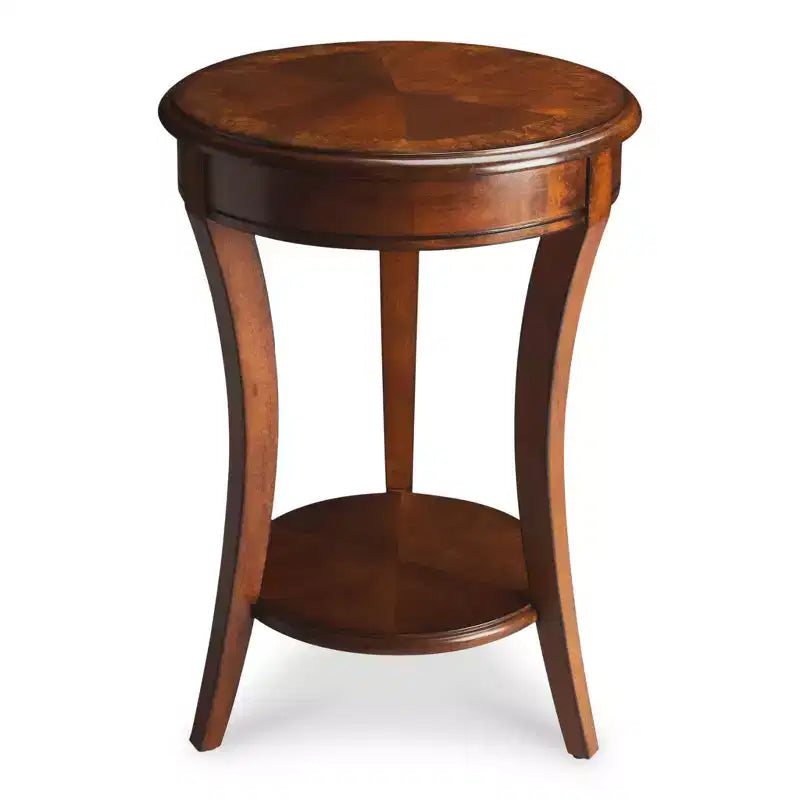 Table d'appoint ronde en bois brun avec étagère