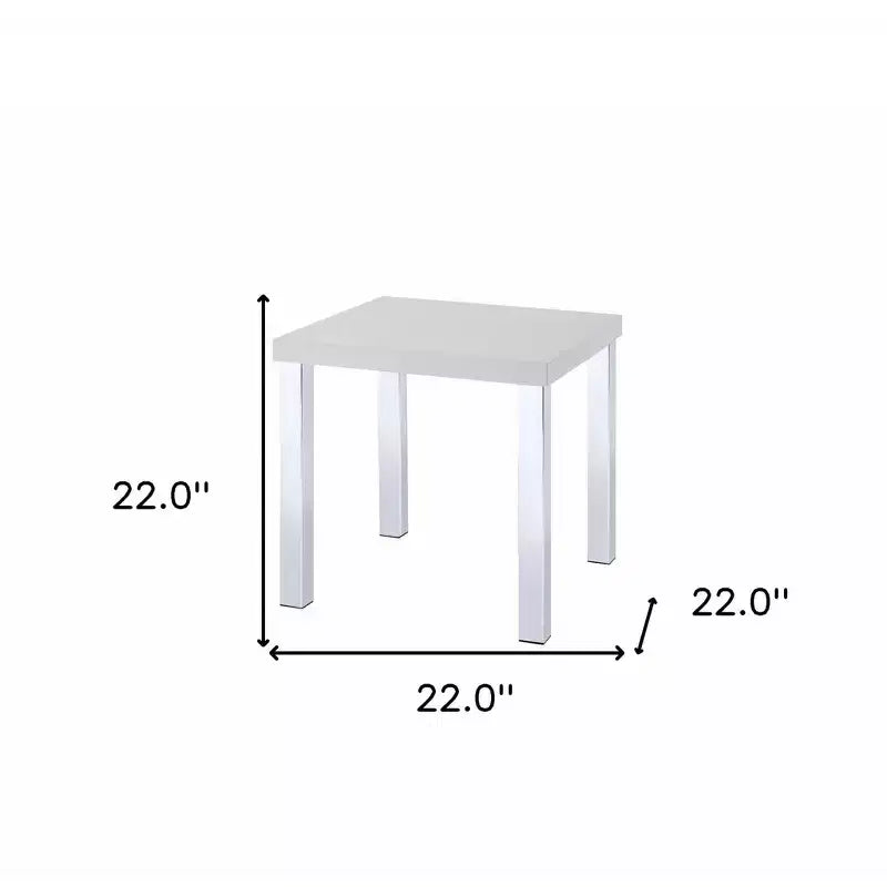 Table d’appoint carrée de 22, chrome et blanc brillant
