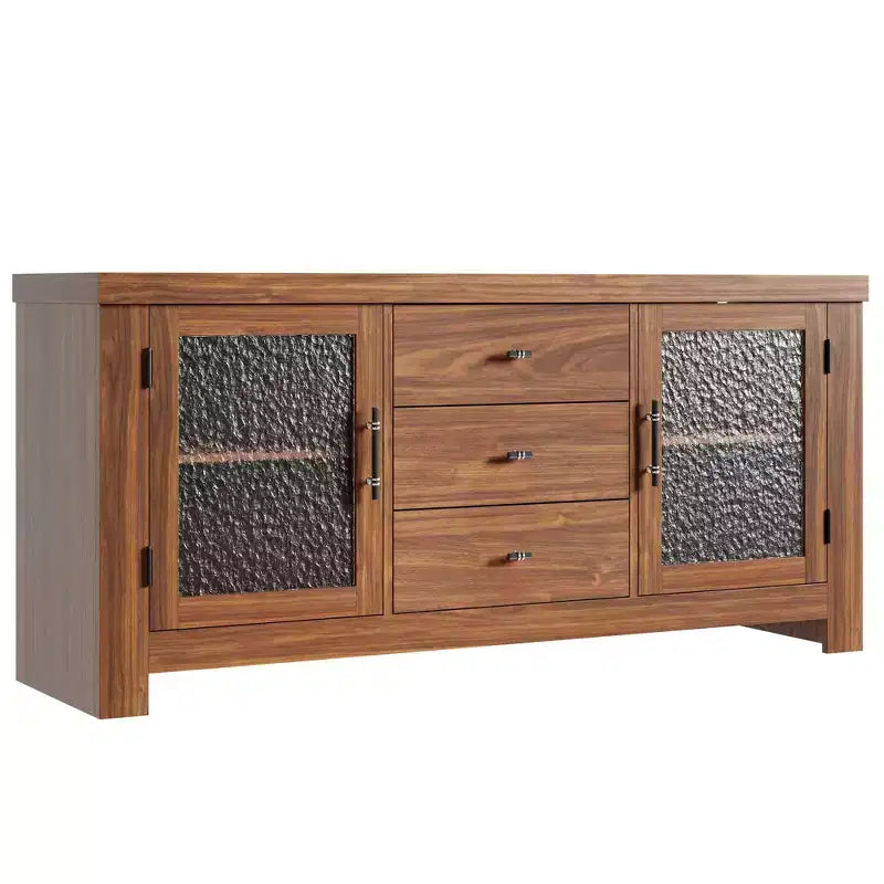 Aparador de madera de 54.4 con 2 puertas de vidrio y 3 cajones, mueble de almacenamiento decorativo, estación de café y soporte de TV para el comedor y la sala de estar