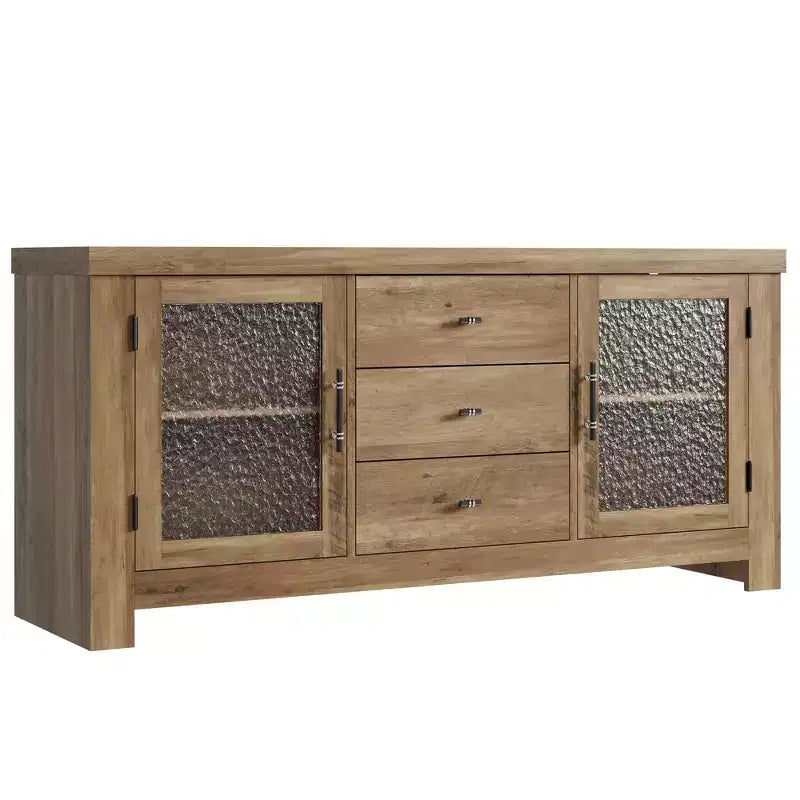 Aparador de madera de 54.4 con 2 puertas de vidrio y 3 cajones, mueble de almacenamiento decorativo, estación de café y soporte de TV para el comedor y la sala de estar