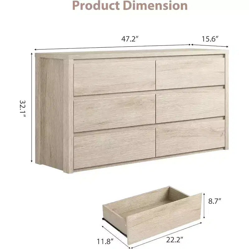 Moderne Kommode mit 6 Schubladen, 47.2'' breite Holzkommode - großer Aufbewahrungsschrank für Wohnzimmer, Flur und Eingangsbereich