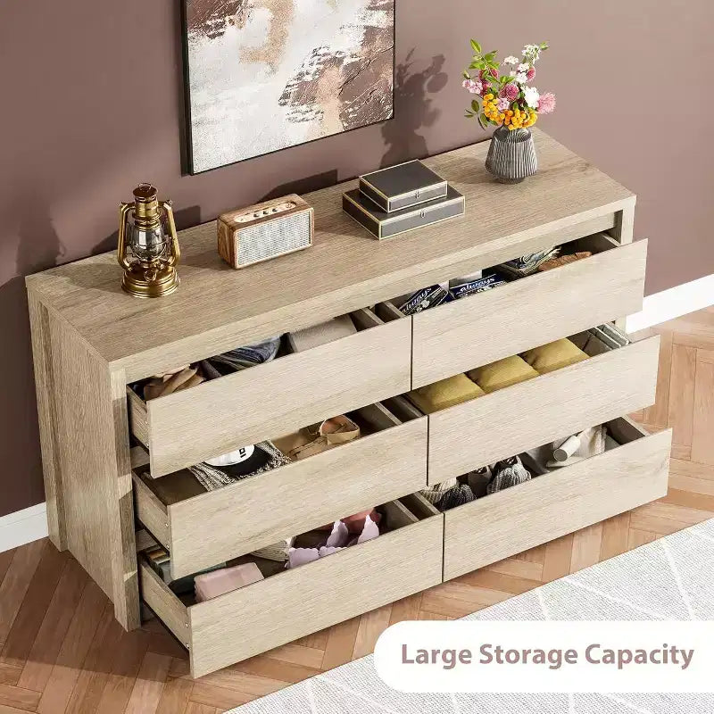Moderne Kommode mit 6 Schubladen, 47.2'' breite Holzkommode - großer Aufbewahrungsschrank für Wohnzimmer, Flur und Eingangsbereich