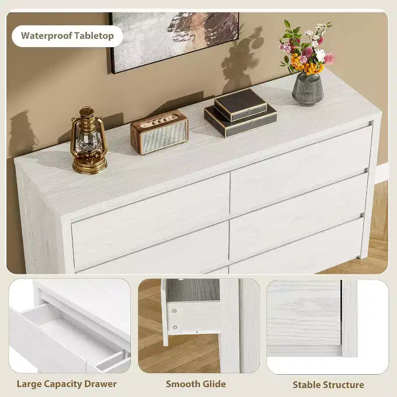 Moderne Kommode mit 6 Schubladen, 47.2'' breite Holzkommode - großer Aufbewahrungsschrank für Wohnzimmer, Flur und Eingangsbereich