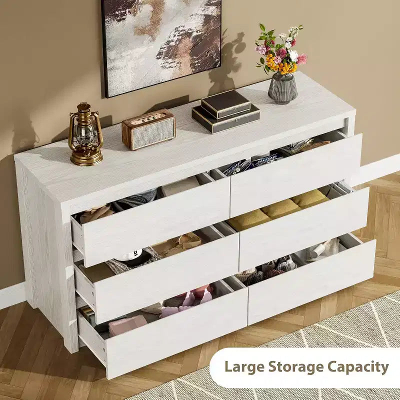 Moderne Kommode mit 6 Schubladen, 47.2'' breite Holzkommode - großer Aufbewahrungsschrank für Wohnzimmer, Flur und Eingangsbereich
