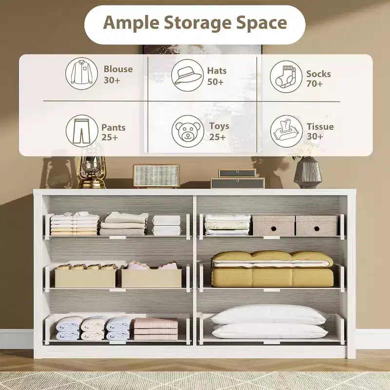 Moderne Kommode mit 6 Schubladen, 47.2'' breite Holzkommode - großer Aufbewahrungsschrank für Wohnzimmer, Flur und Eingangsbereich