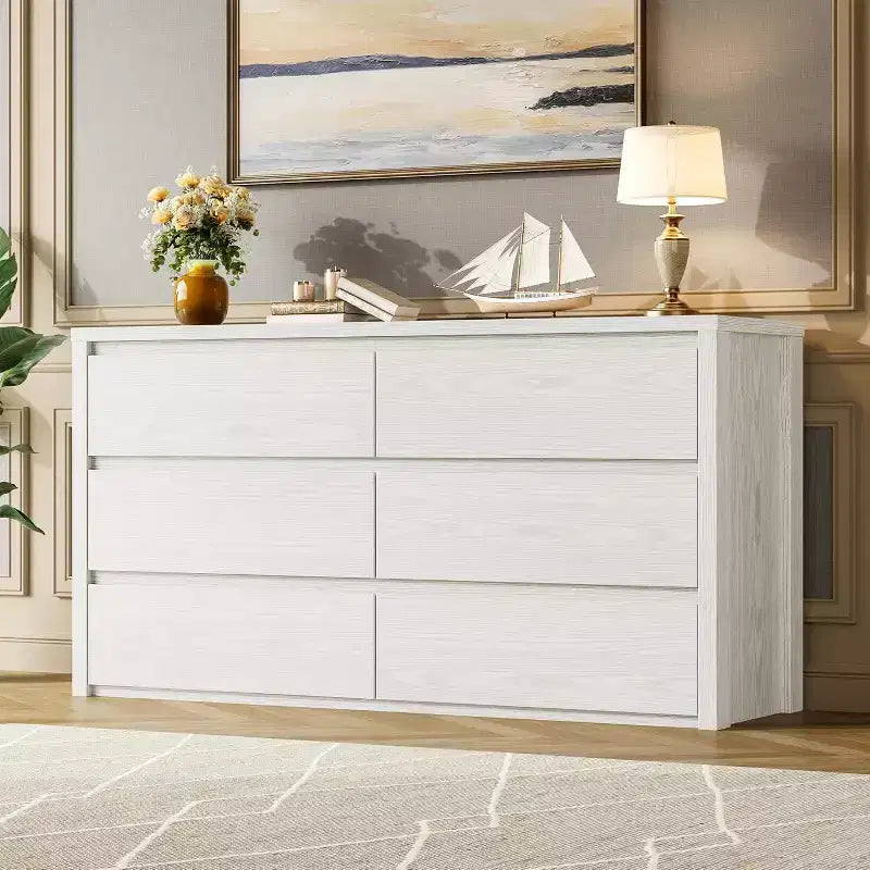 Moderne Kommode mit 6 Schubladen, 47.2'' breite Holzkommode - großer Aufbewahrungsschrank für Wohnzimmer, Flur und Eingangsbereich
