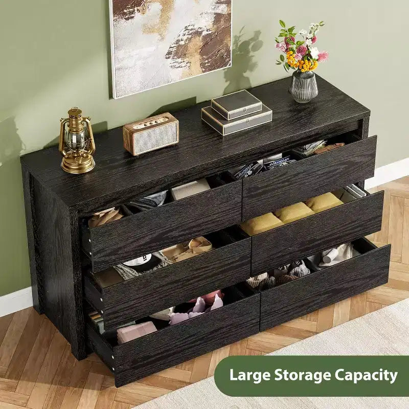 Cómoda moderna con 6 cajones, de madera y 47.2'' de ancho - Gran armario de almacenamiento para la sala de estar, el pasillo o la entrada