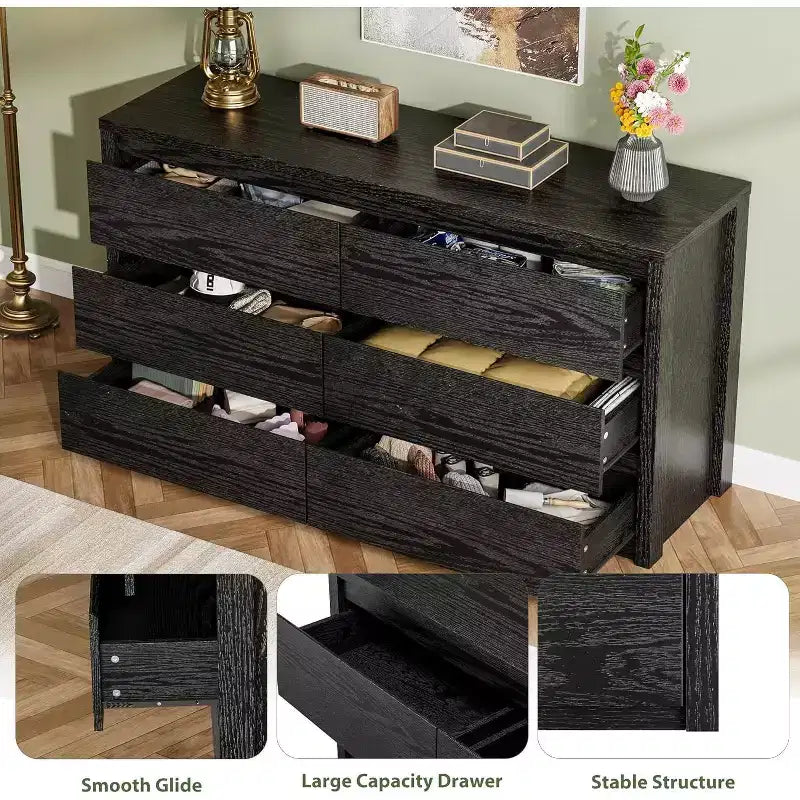 Moderne Kommode mit 6 Schubladen, 47.2'' breite Holzkommode - großer Aufbewahrungsschrank für Wohnzimmer, Flur und Eingangsbereich