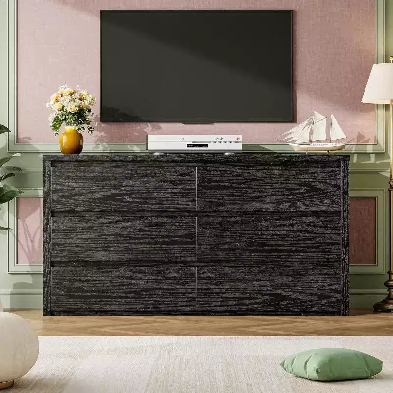 Cómoda moderna con 6 cajones, de madera y 47.2'' de ancho - Gran armario de almacenamiento para la sala de estar, el pasillo o la entrada
