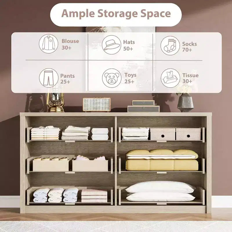 Moderne Kommode mit 6 Schubladen, 47.2'' breite Holzkommode - großer Aufbewahrungsschrank für Wohnzimmer, Flur und Eingangsbereich